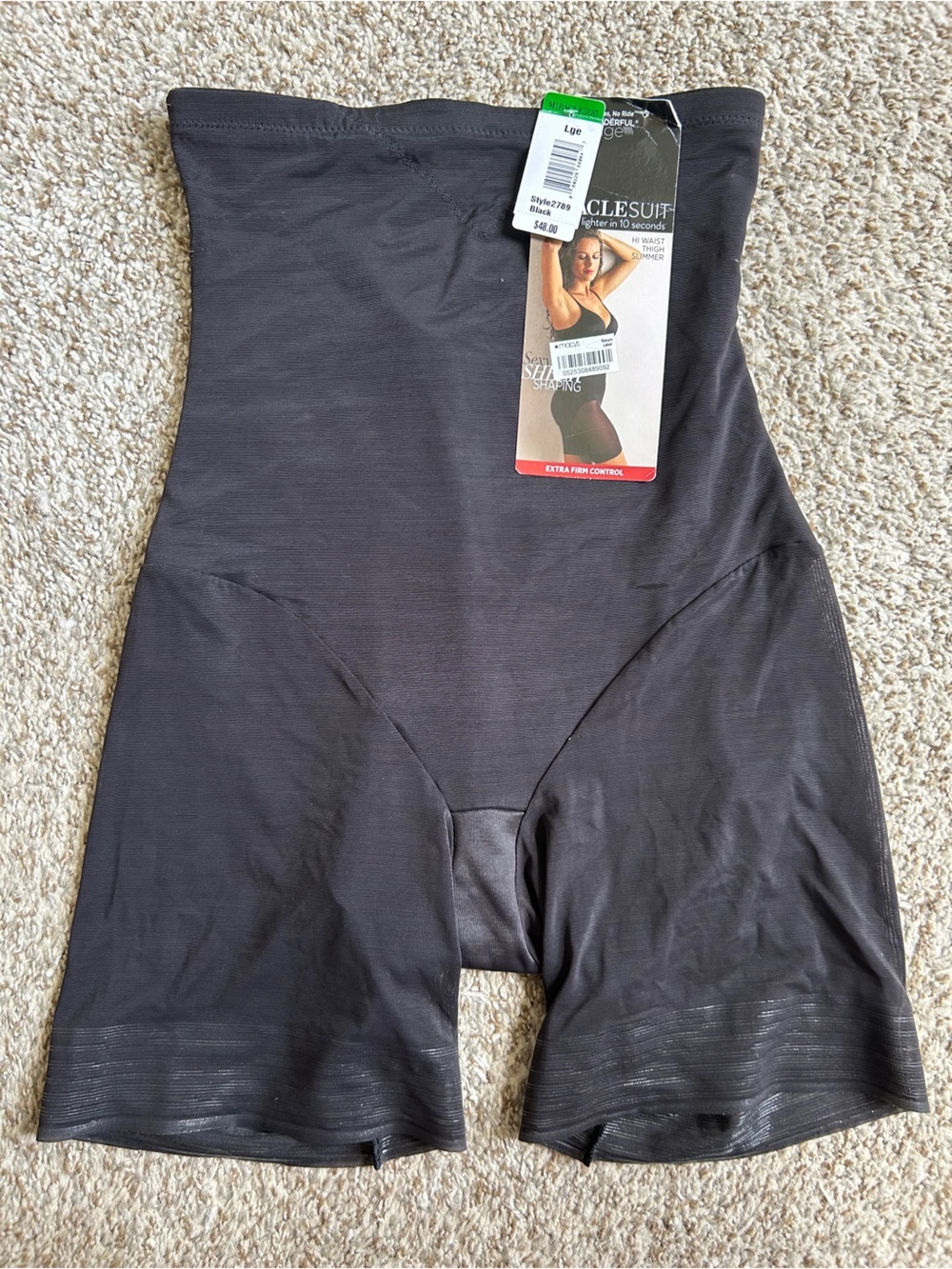 NWT Miraclesuit Wonderful Edge Black Midsection Shaper Shapewear Spanx Large